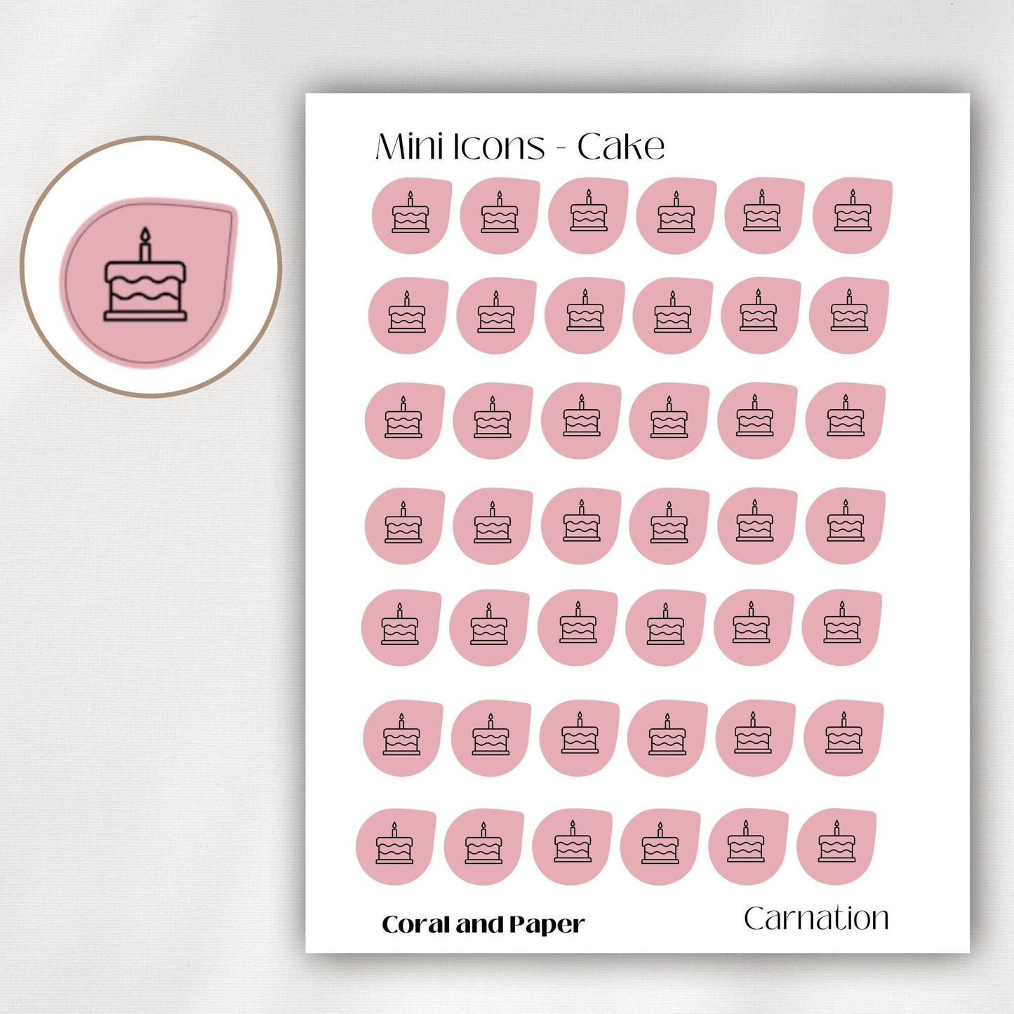 Cake Mini Icon Stickers | Minimalist Planner Stickers | Functional Stickers | Bullet Journal