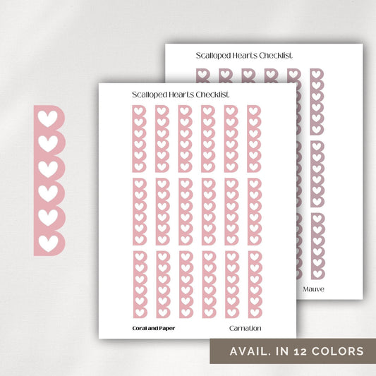 HEARTS SCALLOPED CHECKLIST | Planner Stickers | Minimal Planner Stickers| Functional Planner Stickers | Planning Stickers