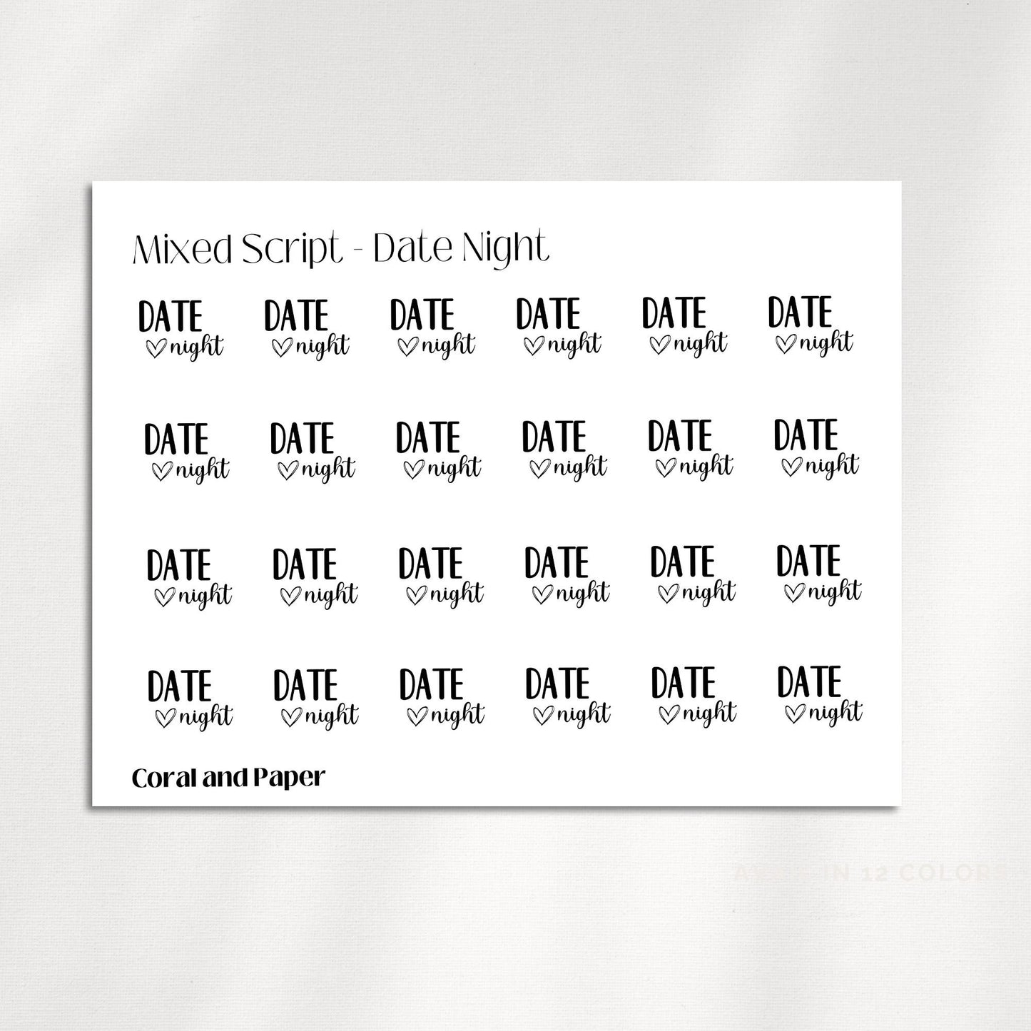 DATE NIGHT - Mixed Script Planner Stickers | Minimalist Planning |Functional Planner Stickers| Bullet Journal