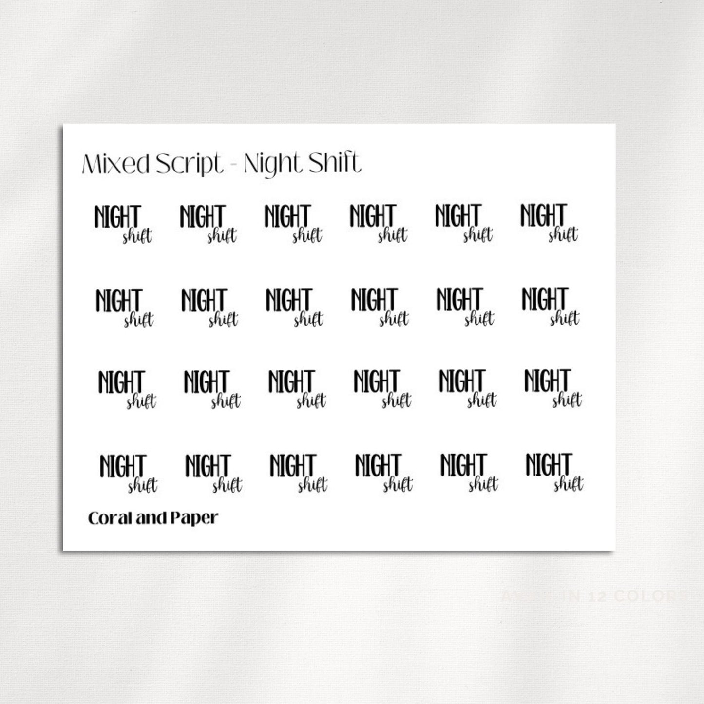 NIGHT SHIFT - Mixed Script Planner Stickers | Minimalist Planning |Functional Planner Stickers| Bullet Journal