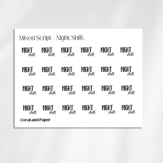 NIGHT SHIFT - Mixed Script Planner Stickers | Minimalist Planning |Functional Planner Stickers| Bullet Journal