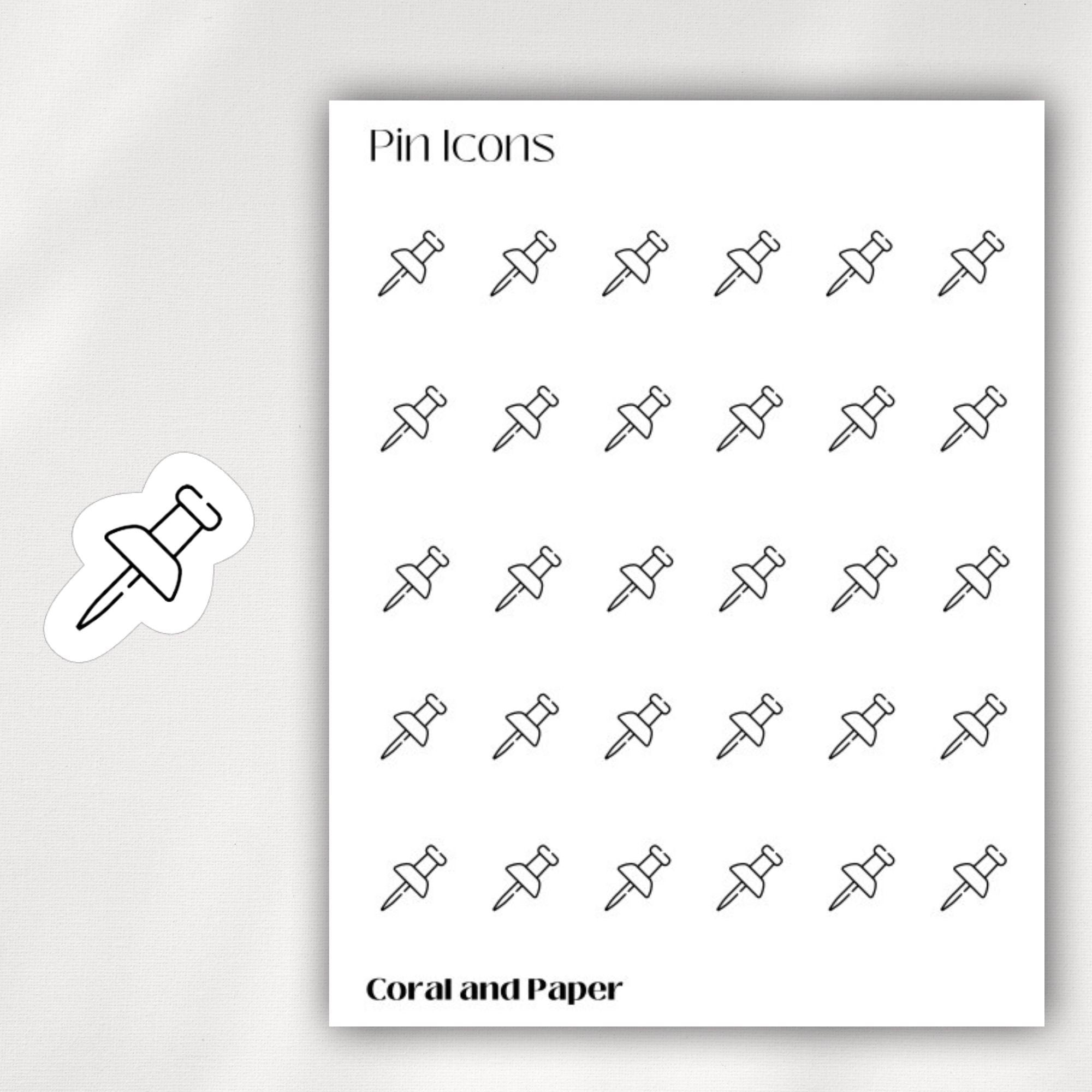 PUSH PIN Mini Icon Stickers | Minimalist Planner Stickers | Functional ...