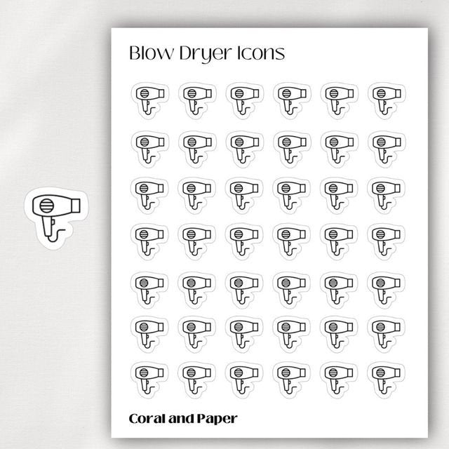 BLOW DRYER - HAIR Dryer - Mini Icon Stickers | Minimalist Planner Stickers | Functional Stickers | Bullet Journal