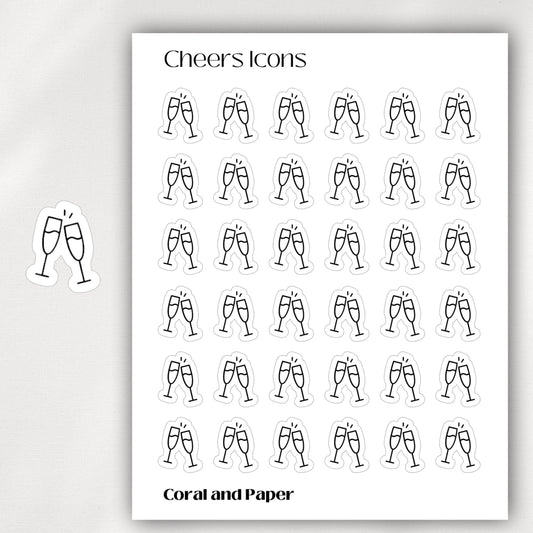 CHEERS - TOASTING Mini Icon Stickers | Minimalist Planner Stickers | Functional Stickers | Bullet Journal