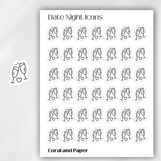 DATE NIGHT - Mini Icon Stickers | Minimalist Planner Stickers | Functional Stickers | Bullet Journal