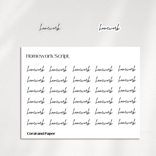 HOMEWORK -  Script  Planner Stickers | Minimalist Planning |Functional Planner Stickers| Bullet Journal