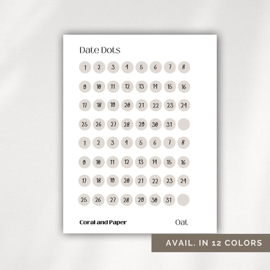 DATE MINI DOTS - Minimal Functional | Dots Planner Stickers | Tiny Circle Dots Stickers | Bullet Journal | Planning | Calendar Dates