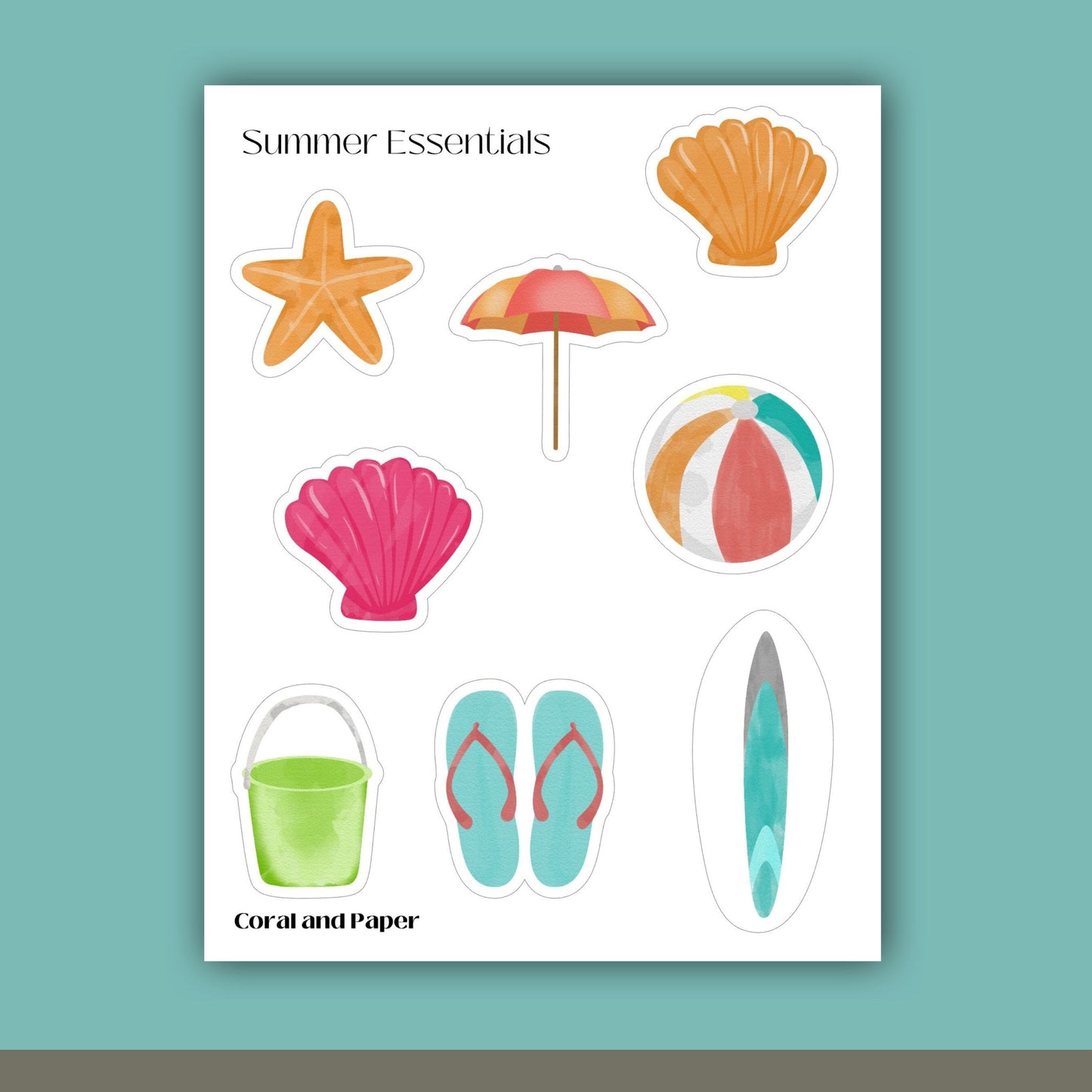 BEACH ESSENTIALS - Deco Stickers | Planner Stickers | Sticker Sheet